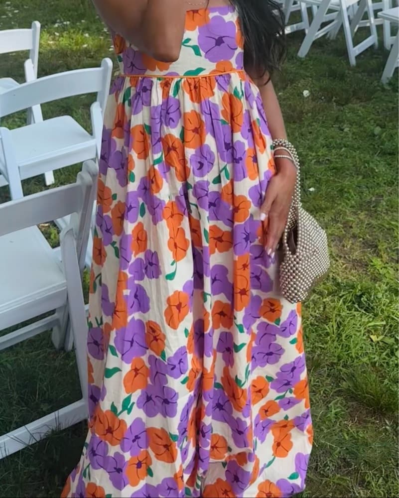 Vibrant Floral Print Empire Waist Maxi Dress - Image 2