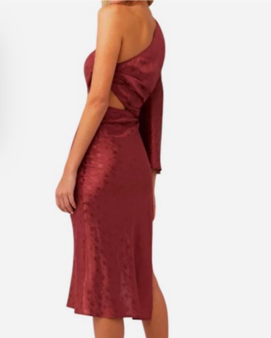 Burgundy One-Shoulder Midi Dress - Image 2