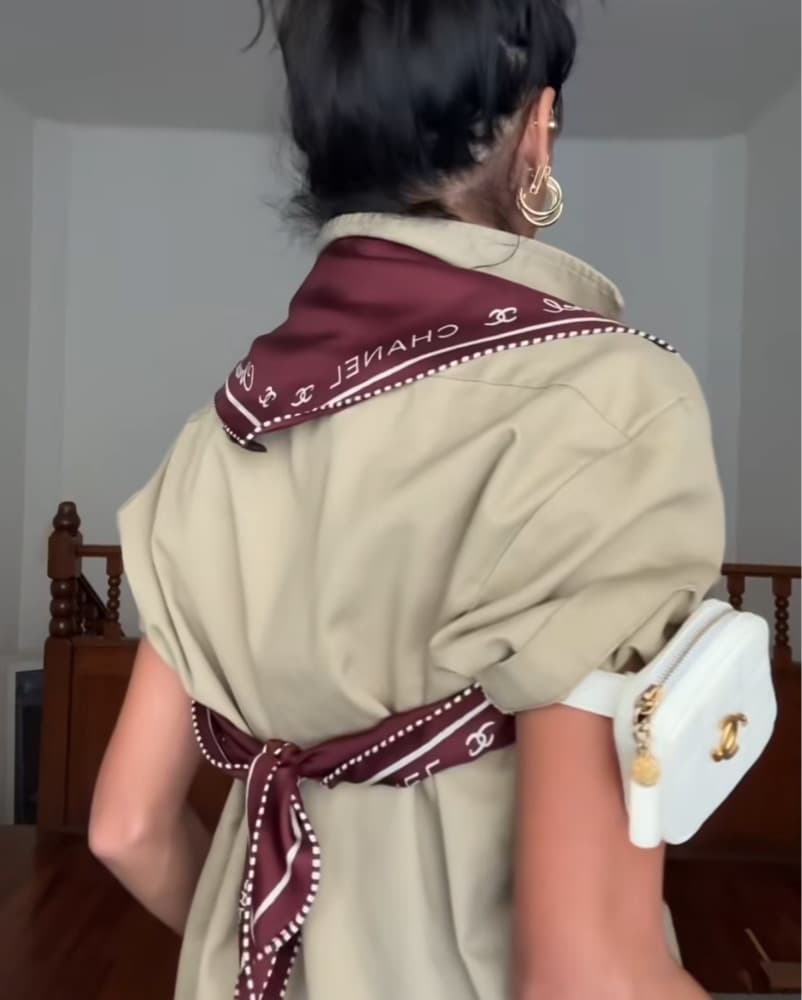 CHANEL Maroon Silk CC Scarf - Image 3