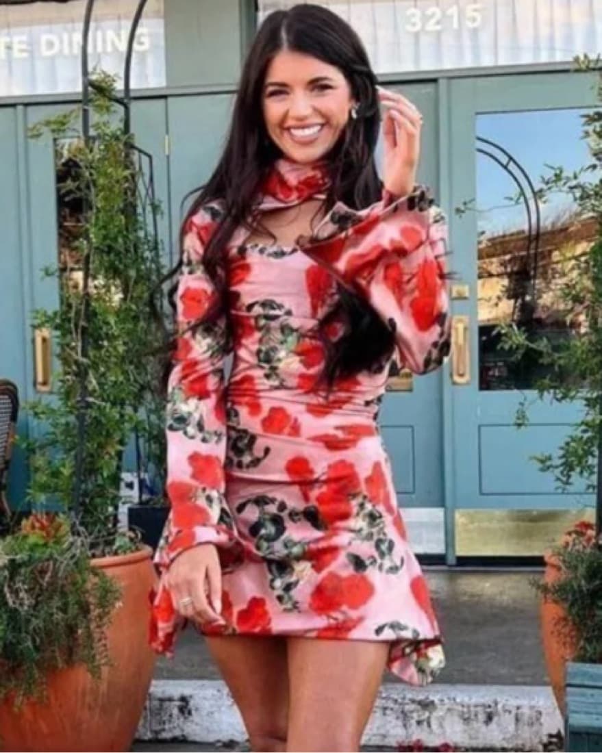 Rose Print Draped Corset Dress Small - Image 5