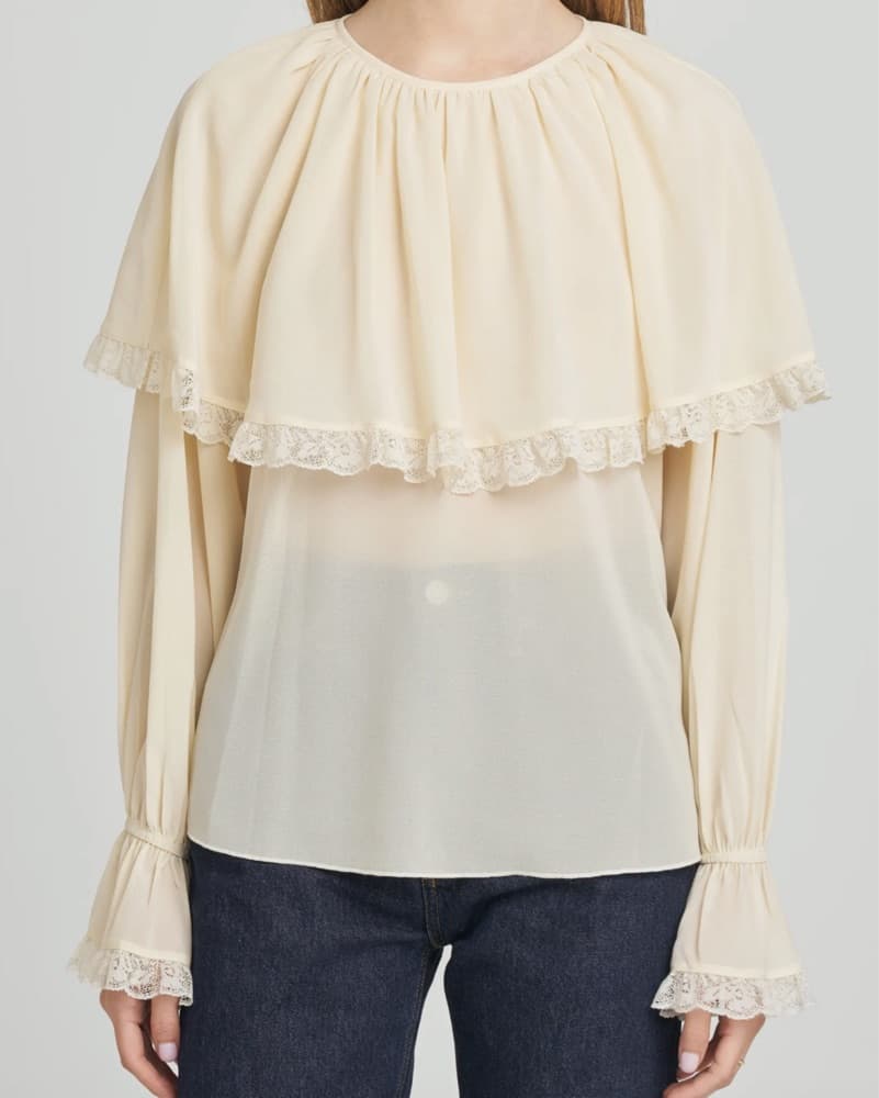 Elegant Cream Lace Trim Blouse - Image 2