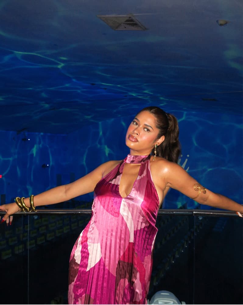 Pink Multi Abstract Satin Halter Dress  - Image 6