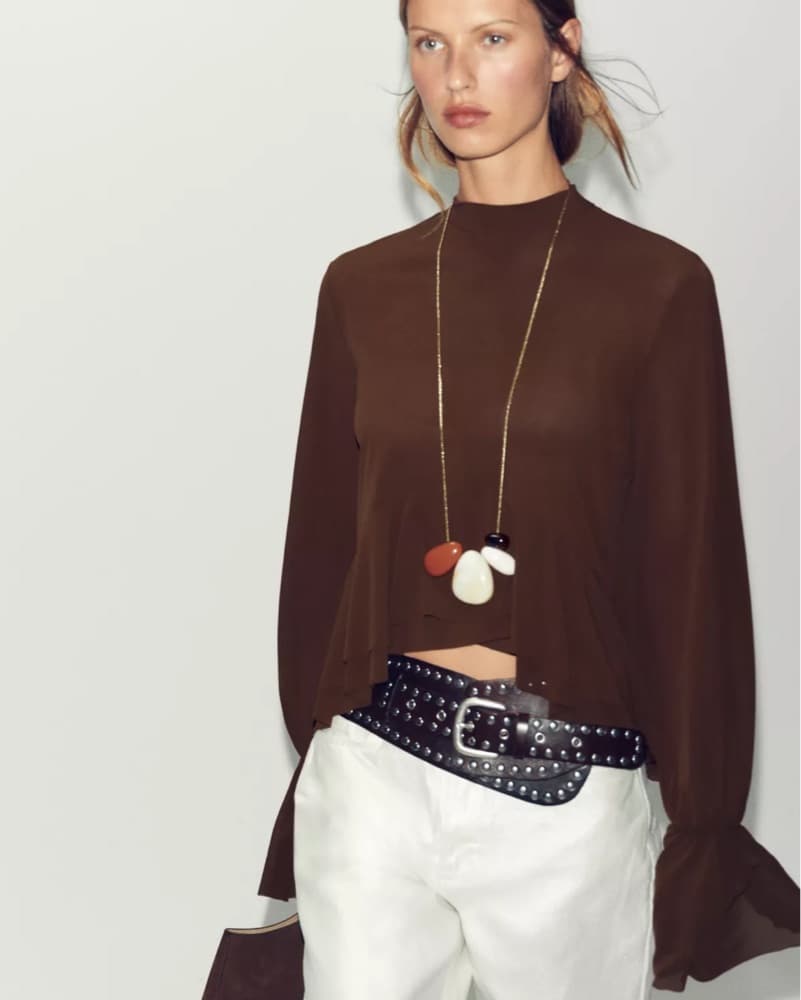 Elegant Brown Bell Sleeve Top - Image 2