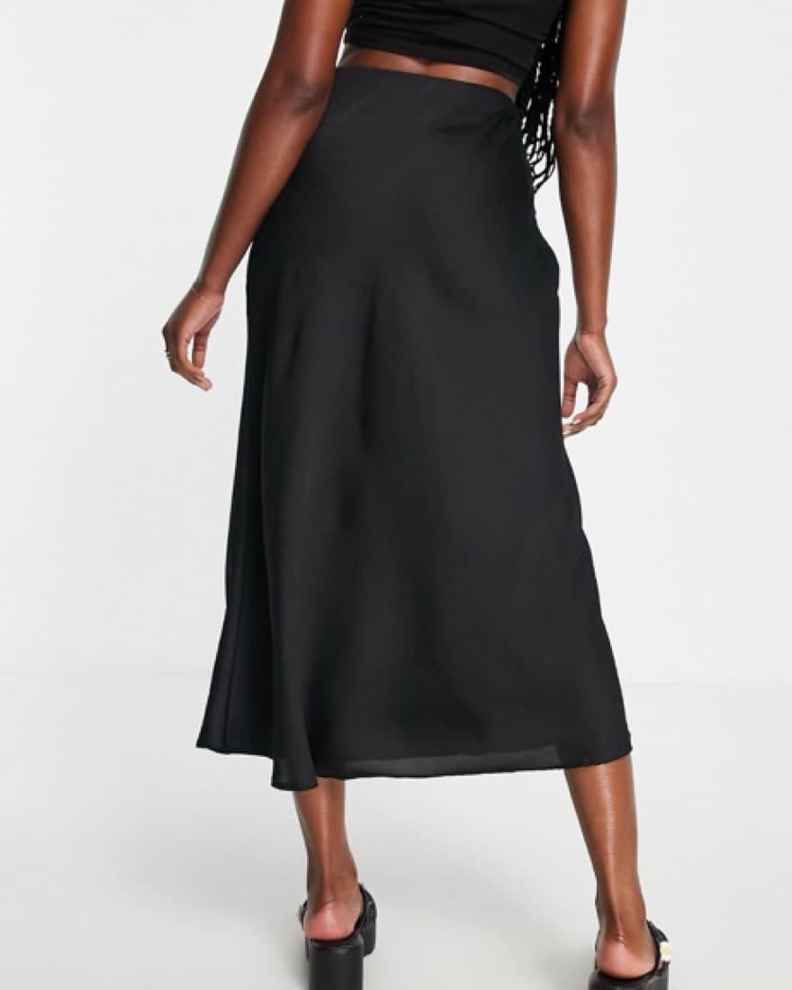Black Satin Silk Midi Skirt US 2 - Image 3