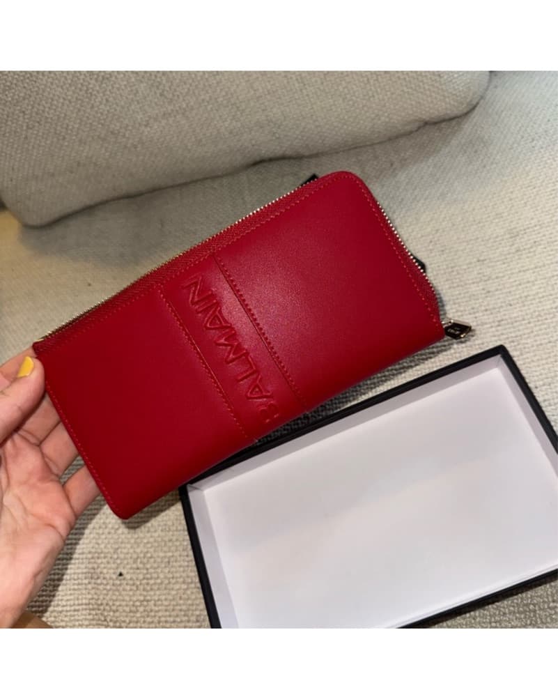 Balmain Red Nappa Leather Zip Wallet  - Image 1