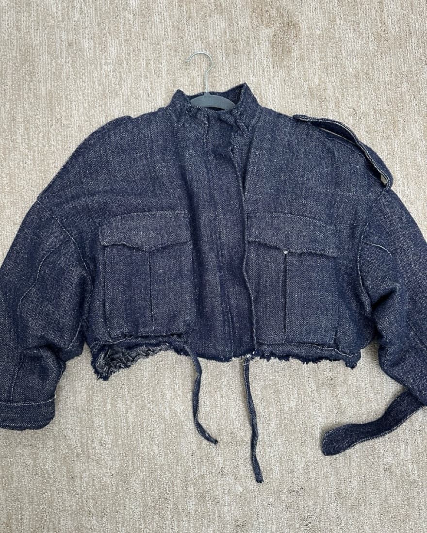 Boxy Cropped Denim Style Cargo Jacket  - Image 2