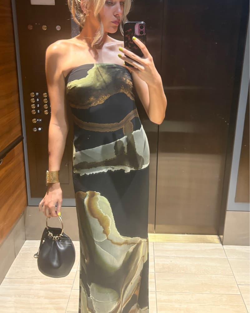 Meshki Black Abstract Wedding Guest Strapless Maxi Dress - Image 2