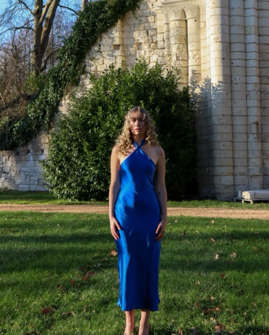 Nasty Gal Blue Satin Midi Dress - Image 4