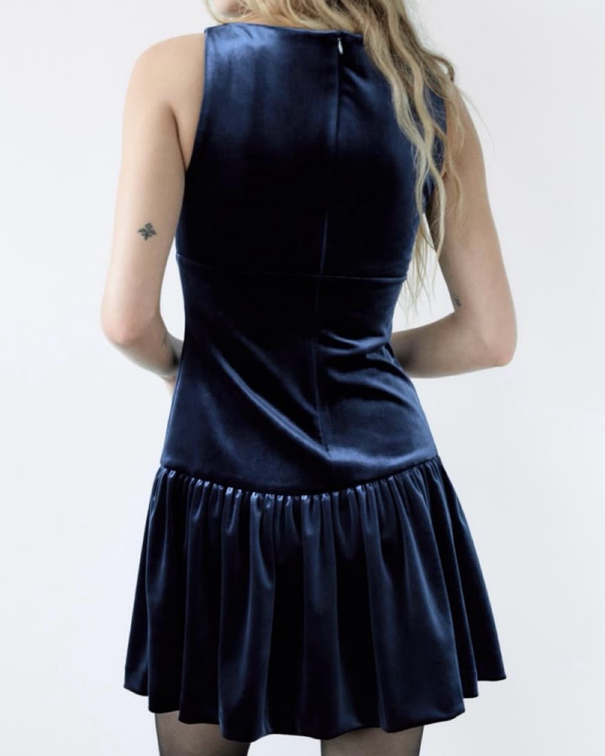 Navy Velvet Mini Dress - Image 3
