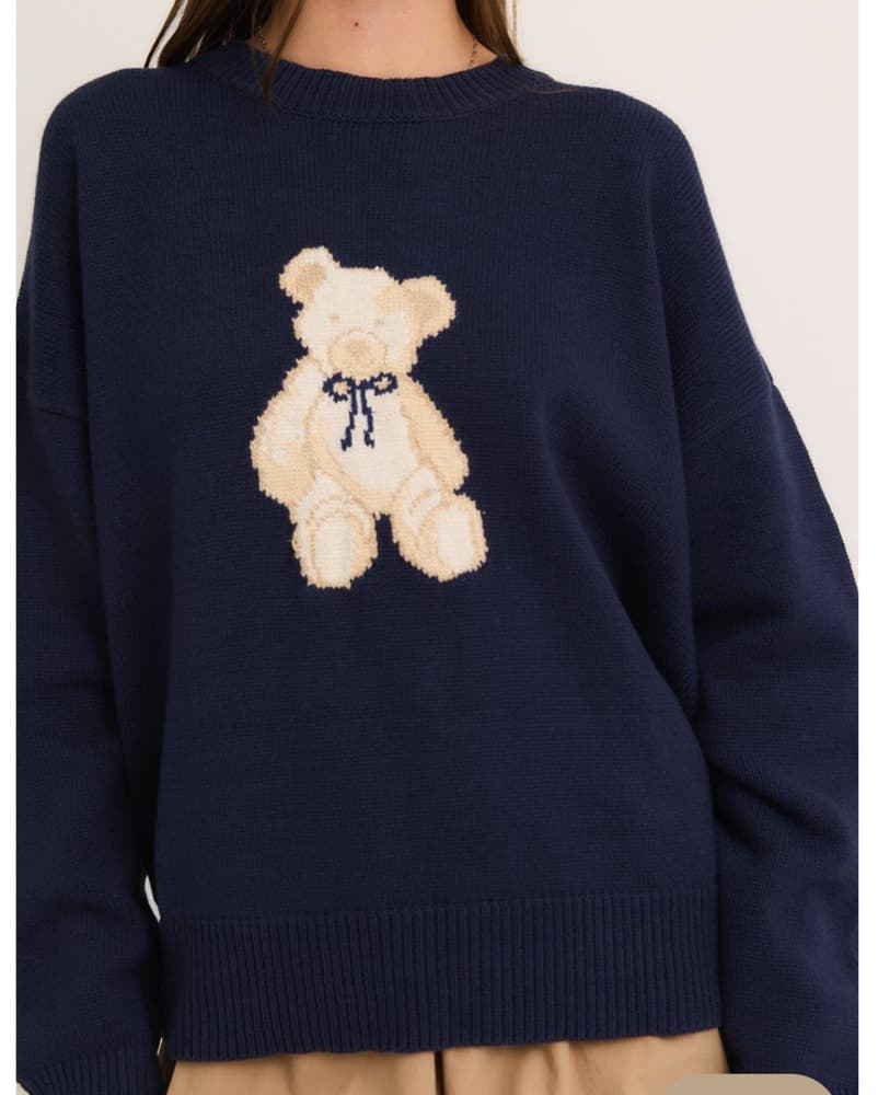 Teddy Bear Crewneck Sweater Navy - Image 3