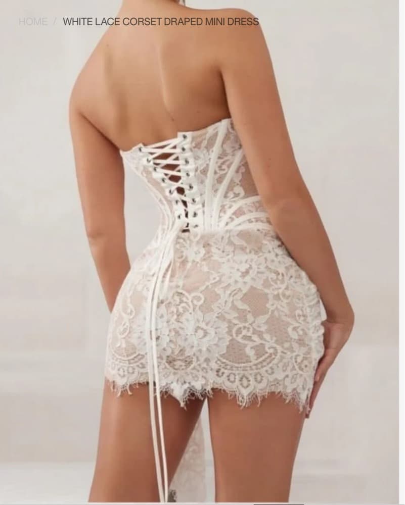 WHITE LACE CORSET DRAPED MINI DRESS - Image 5