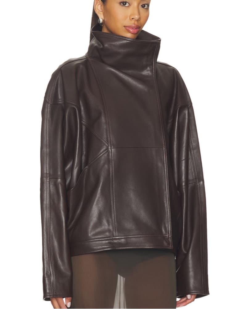 $900 EAVES Funnel Neck Leather Jacket - Image 4