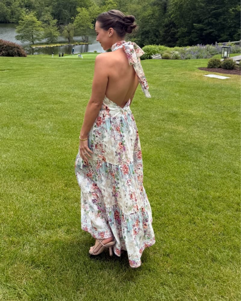 Aqua Blu Floral Print Halter Maxi Dress - Image 1