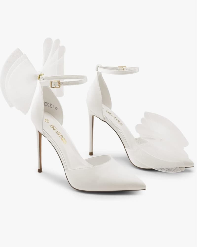 Elegant White Mesh Bow Pumps - Image 2