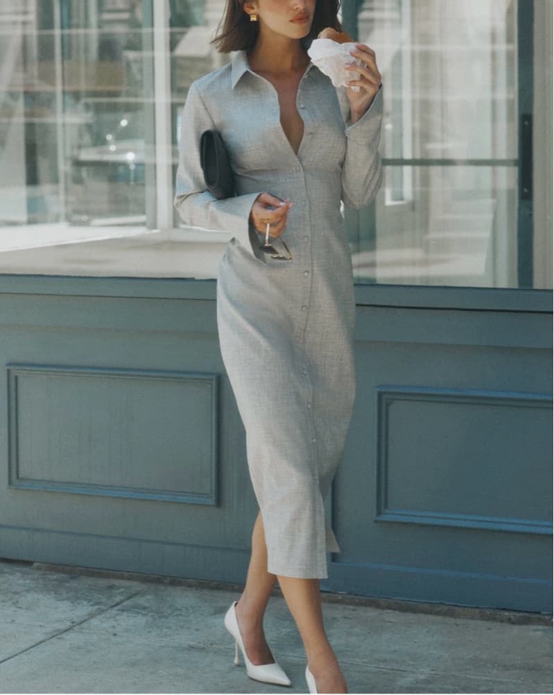 Elegant Linen Midi Dress - Image 1