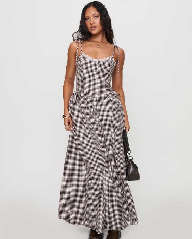Princess Polly Brown Gigham Maxi Dress - Image 1