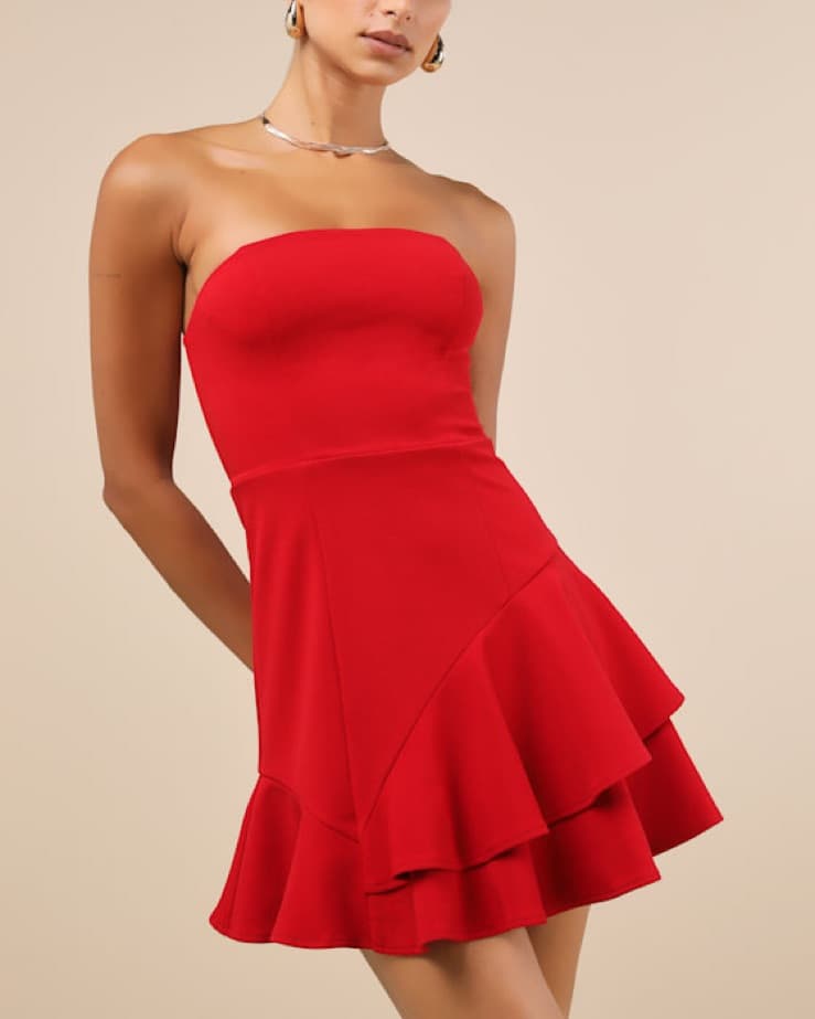 Vibrant Red Strapless Mini Dress - Image 1