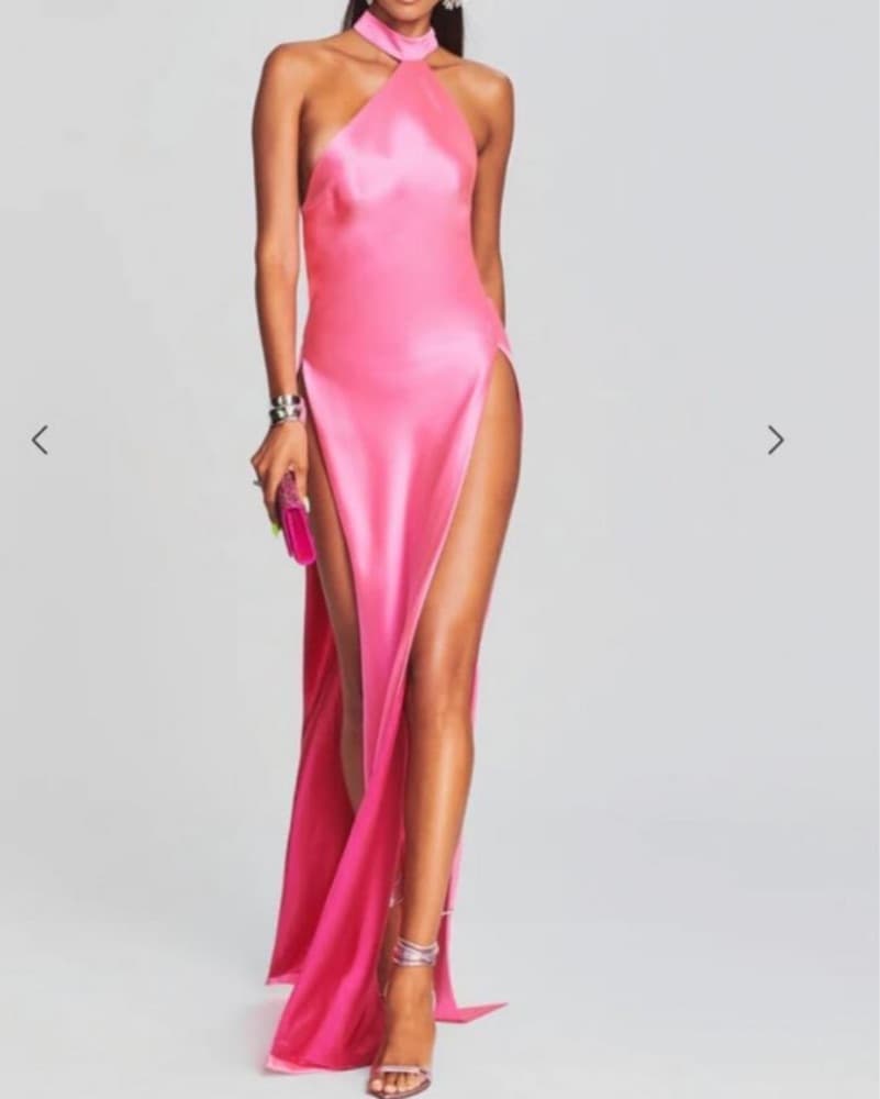 Retrofete Pink Jagger satin Maxi Slit Dress 00 - Image 1