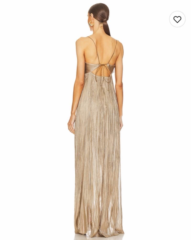 Gold Pleated Cutout Evening Gown - Image 2