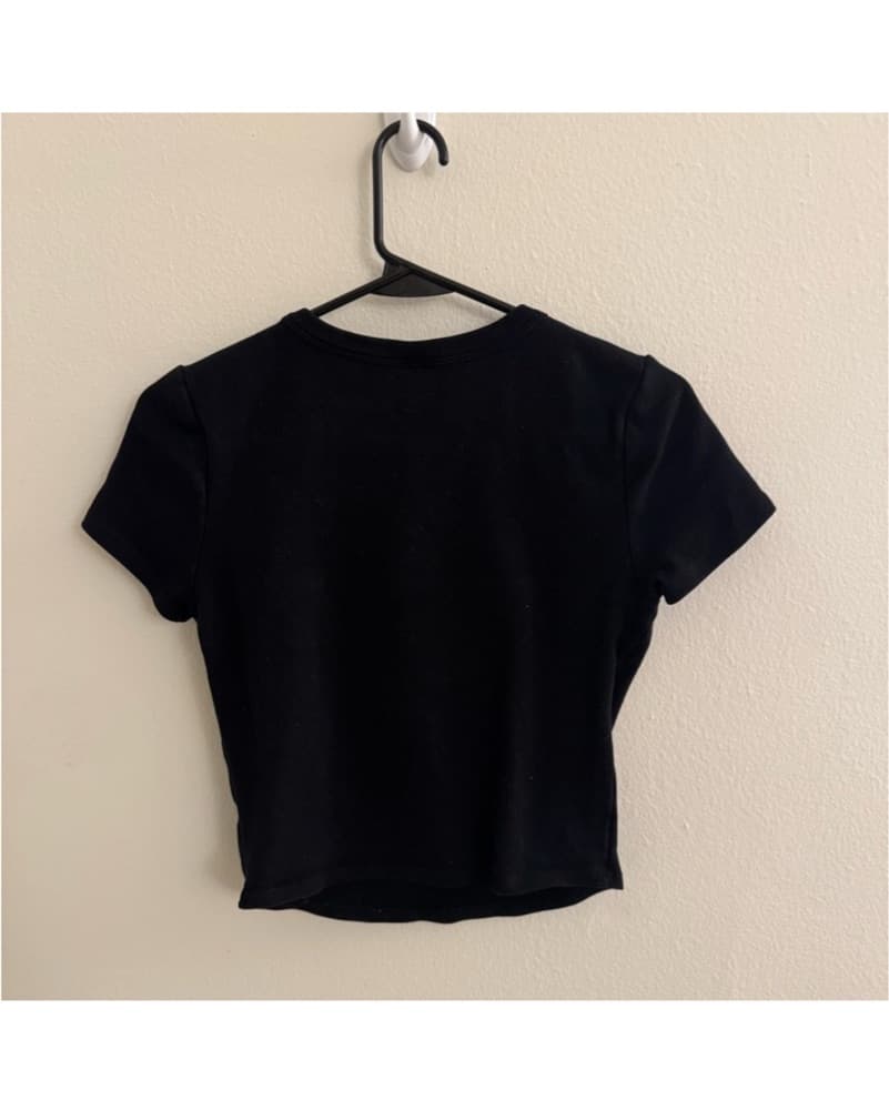 Black Crop Fitted Short Sleeve T-Shirt - Image 3