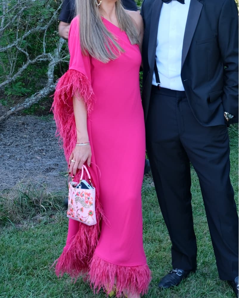 Largo One-Shoulder Feather Trim Caftan  - Image 4