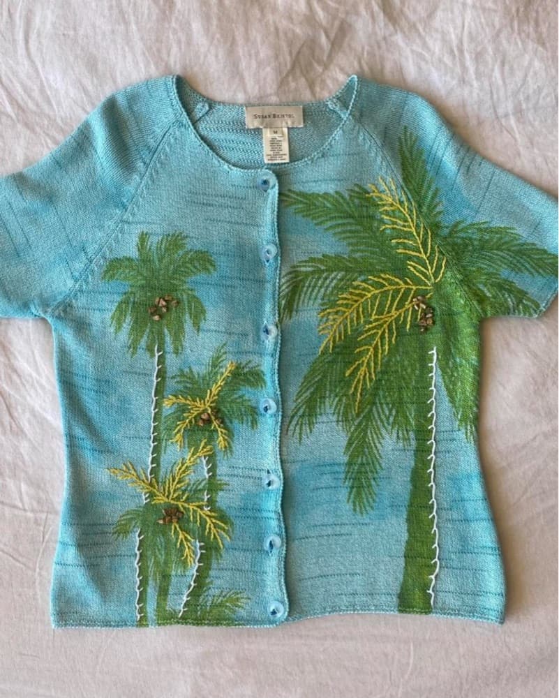 Tropical Palm Knit Cardigan - Image 2