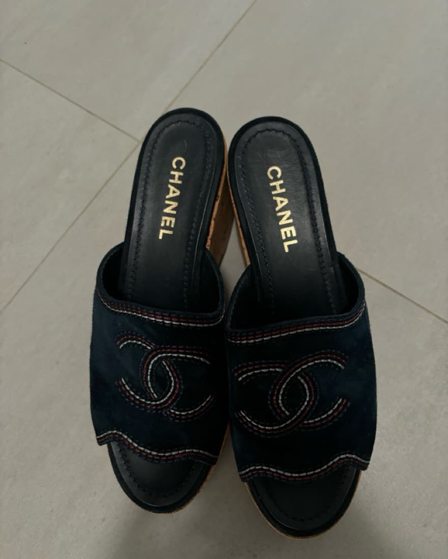 Chanel Wedges (navy + Red/white Stitch) - Image 4