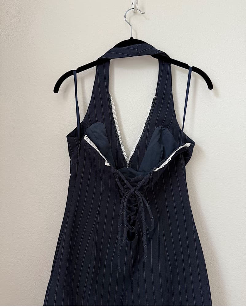 Nasty Gal Sleek Pinstripe Halter Dress - Image 5