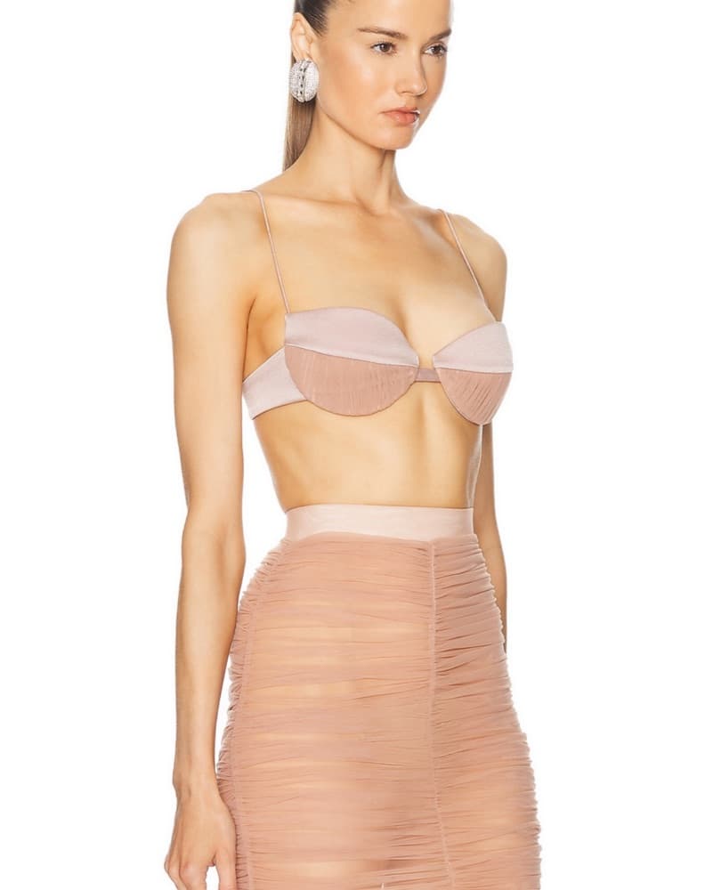 Alex Perry Ruched Mesh Satin Bra Top - Image 2