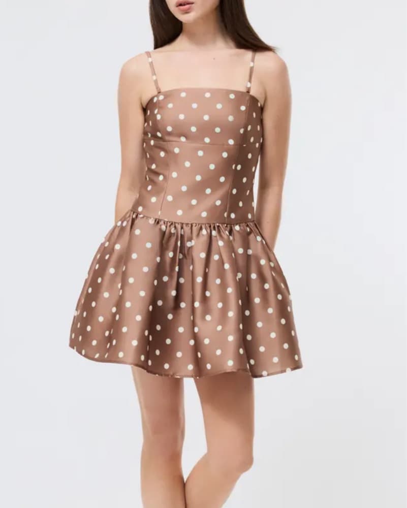 Brown & White Polka Dot Mini Dress  - Image 5