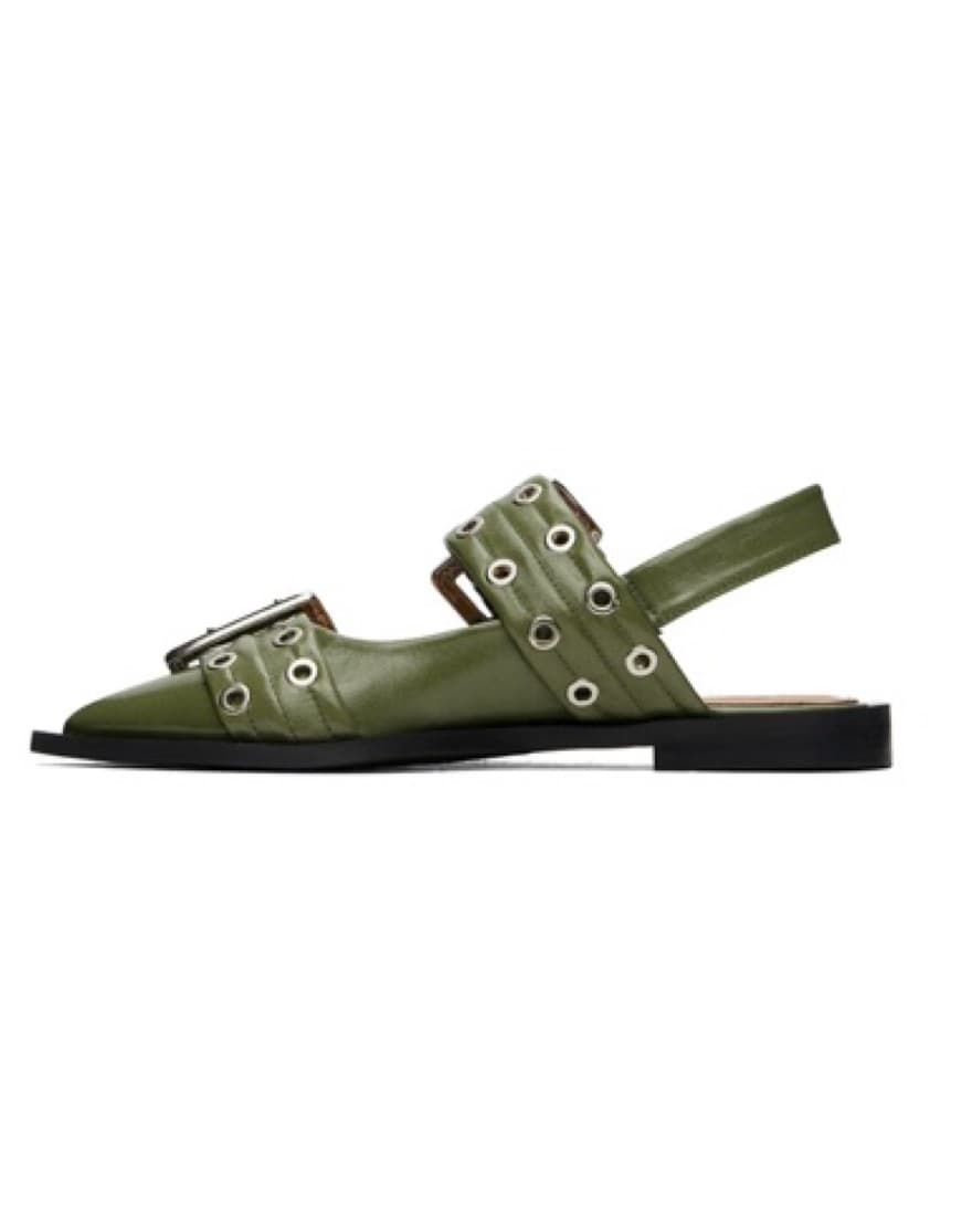 Ganni Olive Green Flats - Image 1
