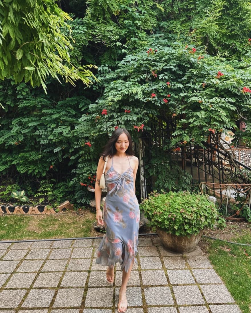 Chiffon Tie Front Maxi Dress Blue Floral - Image 4