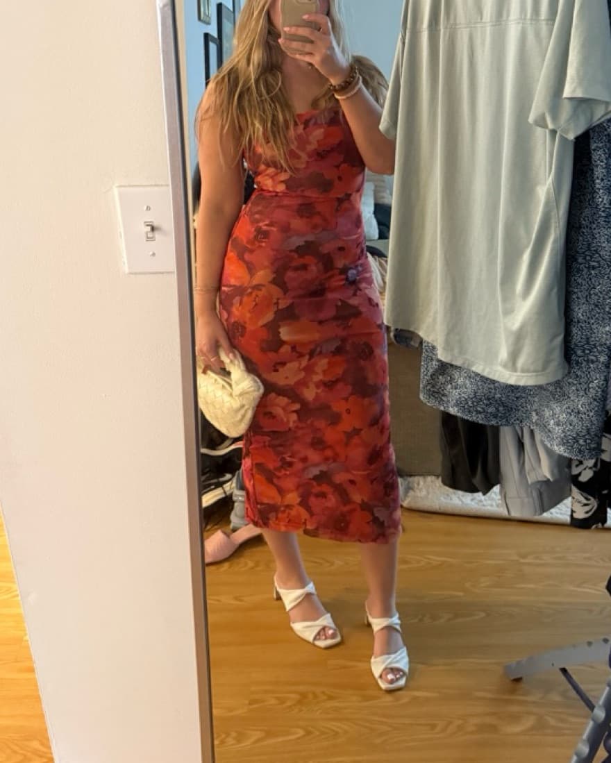Floral Bodycon Midi Pink And Orange - Image 2