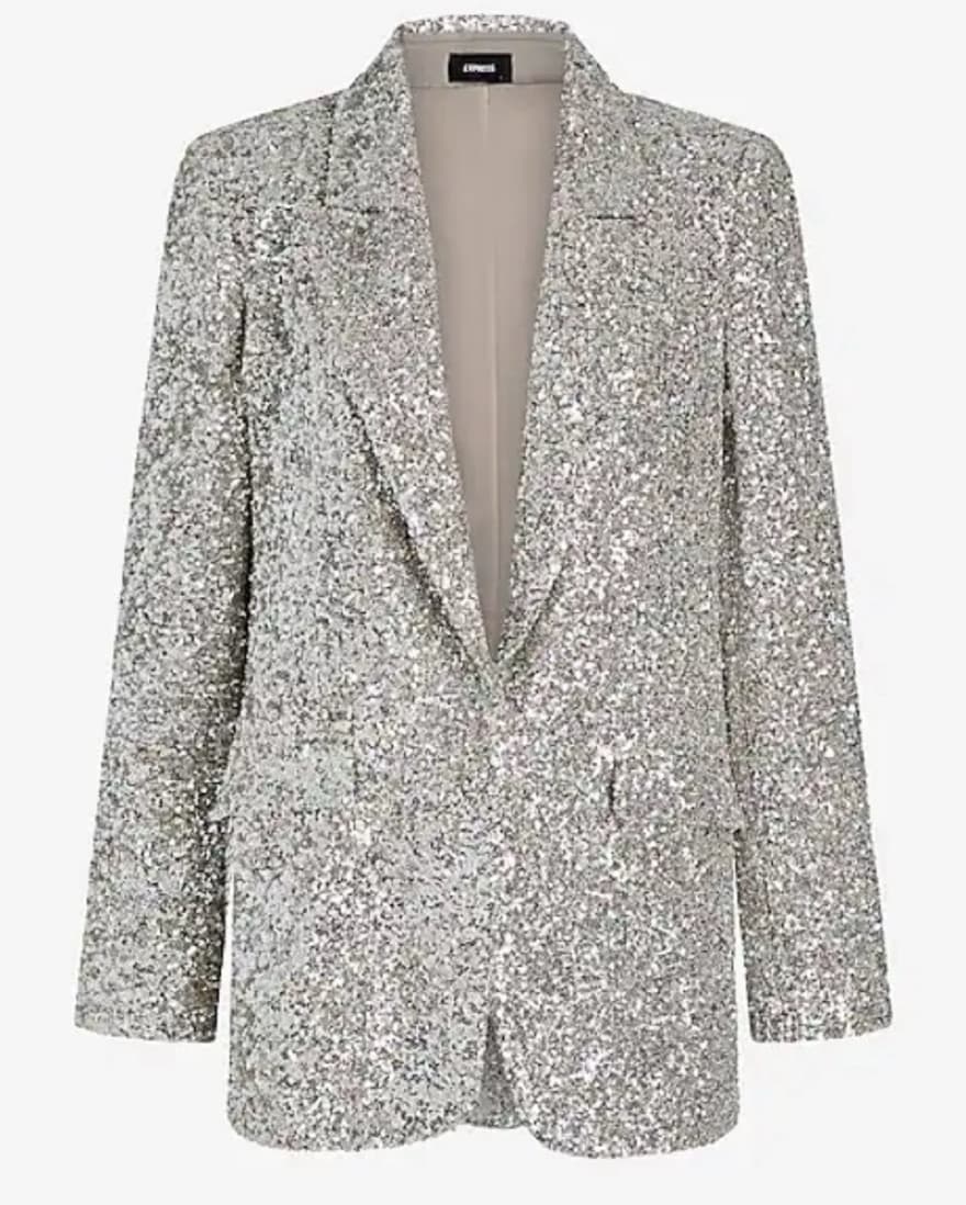 Express Sequin Button Boyfriend Blazer - Image 1