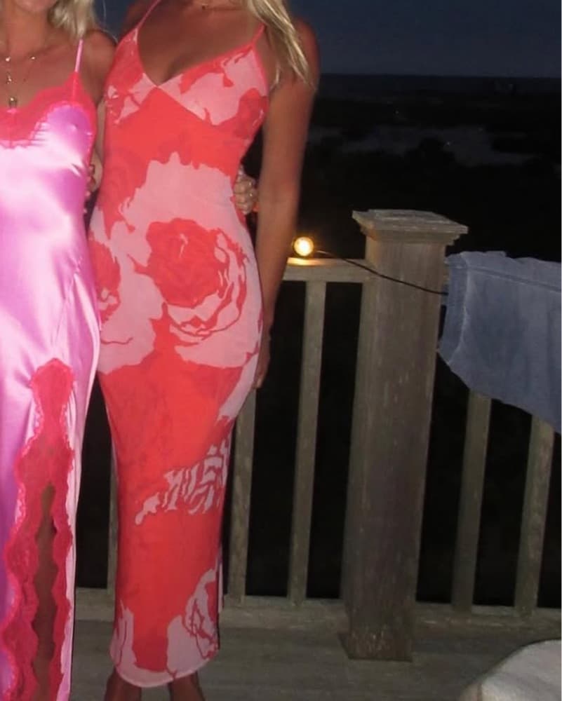 Pink Floral Mesh Maxi Dress  - Image 1