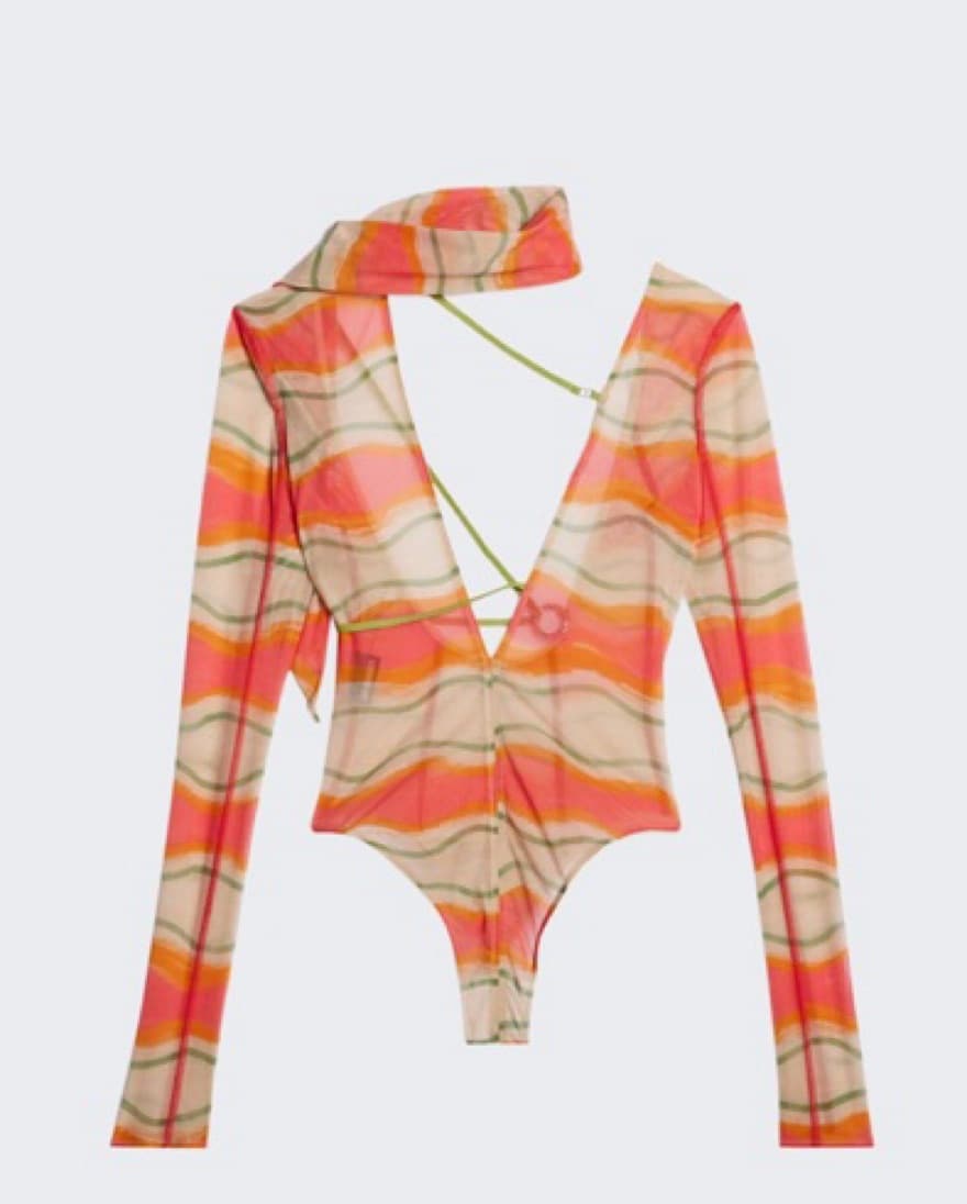 Jacquemus Orange & Green Sheer Bodysuit - Image 1