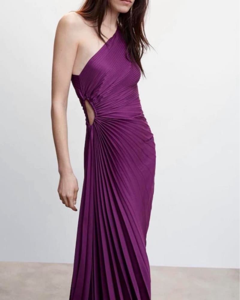 Purple Pleated Assymetrical Dress - Image 2