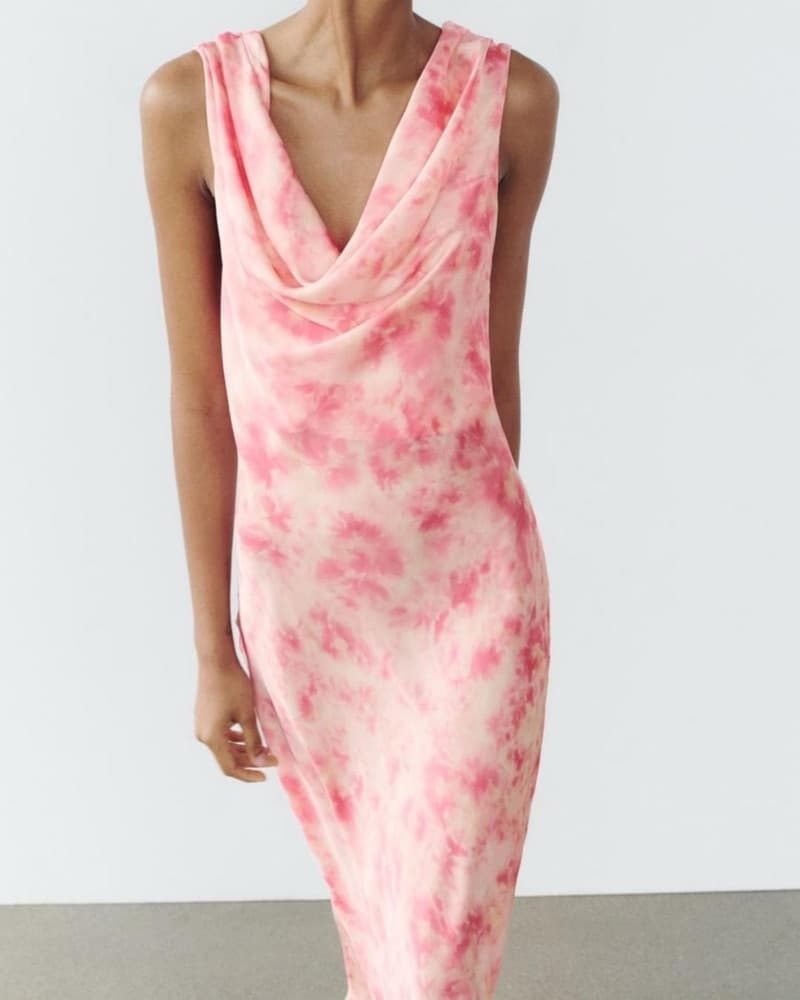 Zara Pink Printed Satin Dress - Image 4
