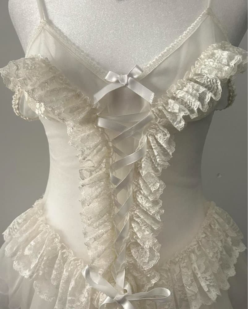 White Sheer Bow Lace Up Corset Cami - Image 2