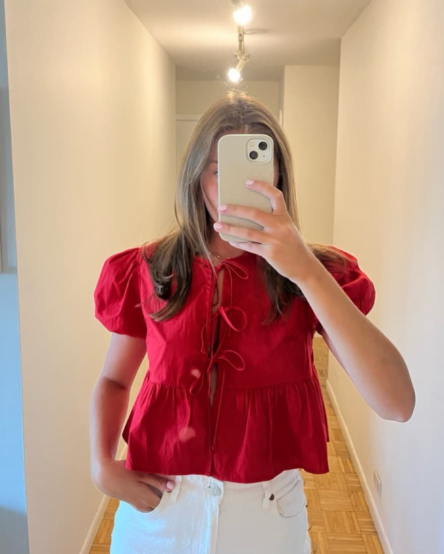 Front Tie Puff Sleeve Top - Image 1