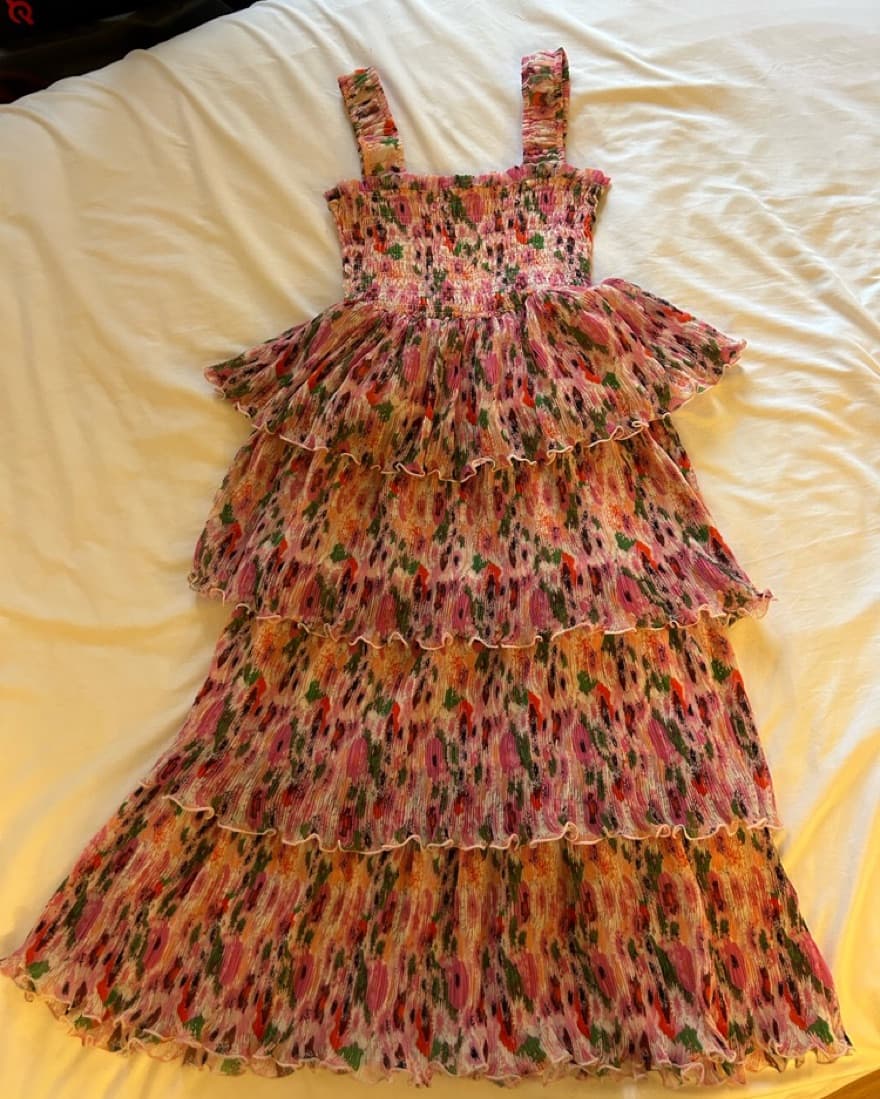 PLEATED GEORGETTE SMOCK MIDI DRESS - Image 3