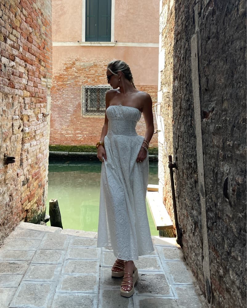 White Eyelet Strapless Midi/Maxi dress - Image 1