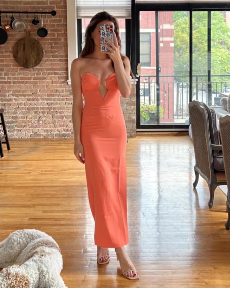 Vibrant Coral Strapless Maxi Dress - Image 2