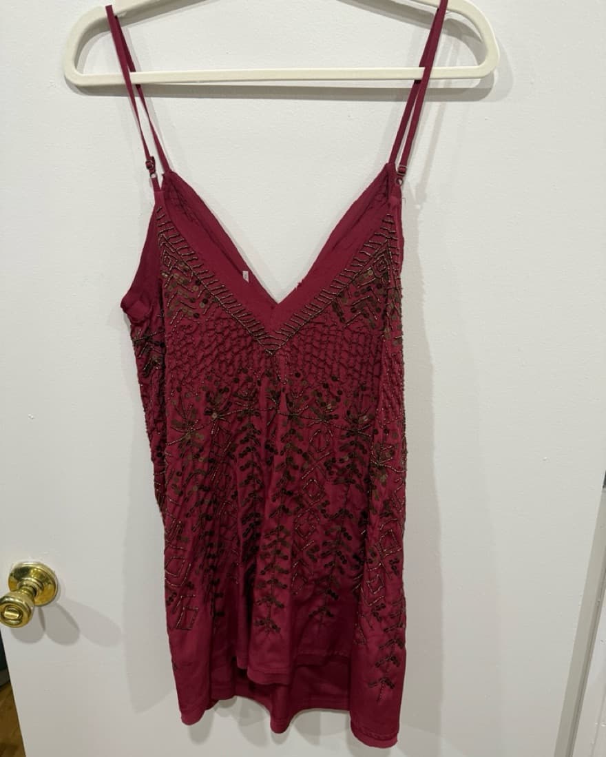 Free People Red Beaded Mini Dress - Image 2