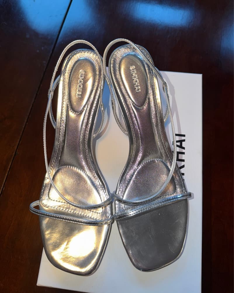  SIMKHAI Silver Metallic Oyster Heels  - Image 2