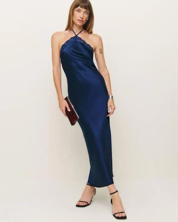 Reformation Navy Blue Halter Dress - Image 1