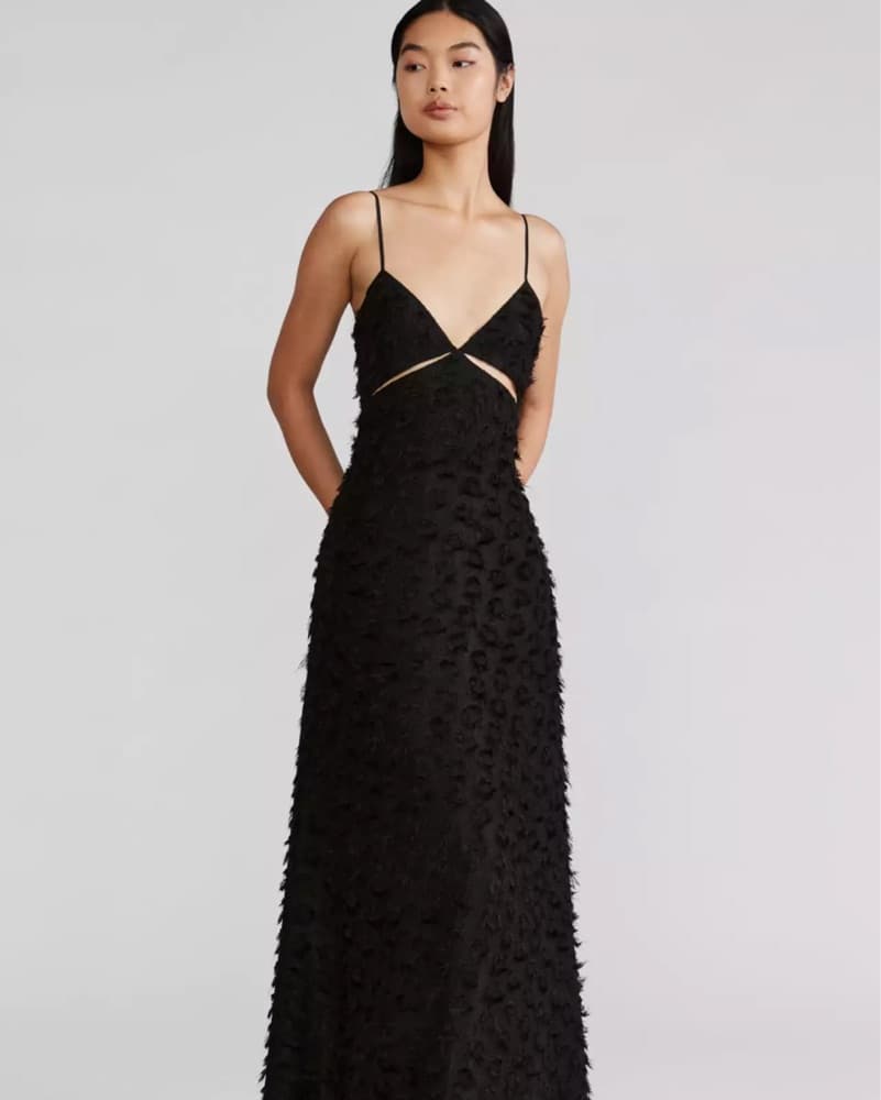 Zac Posen Black Fringe Jacquard Gown - Image 1