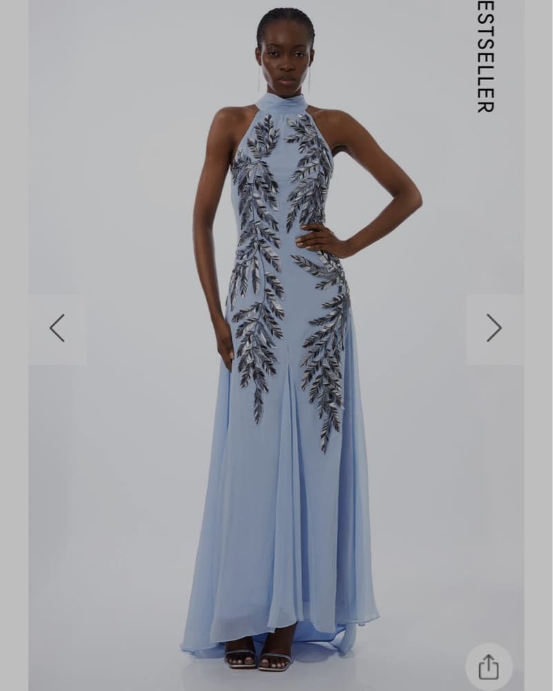 Glamorous Silver Feather Maxi Dress - Image 1