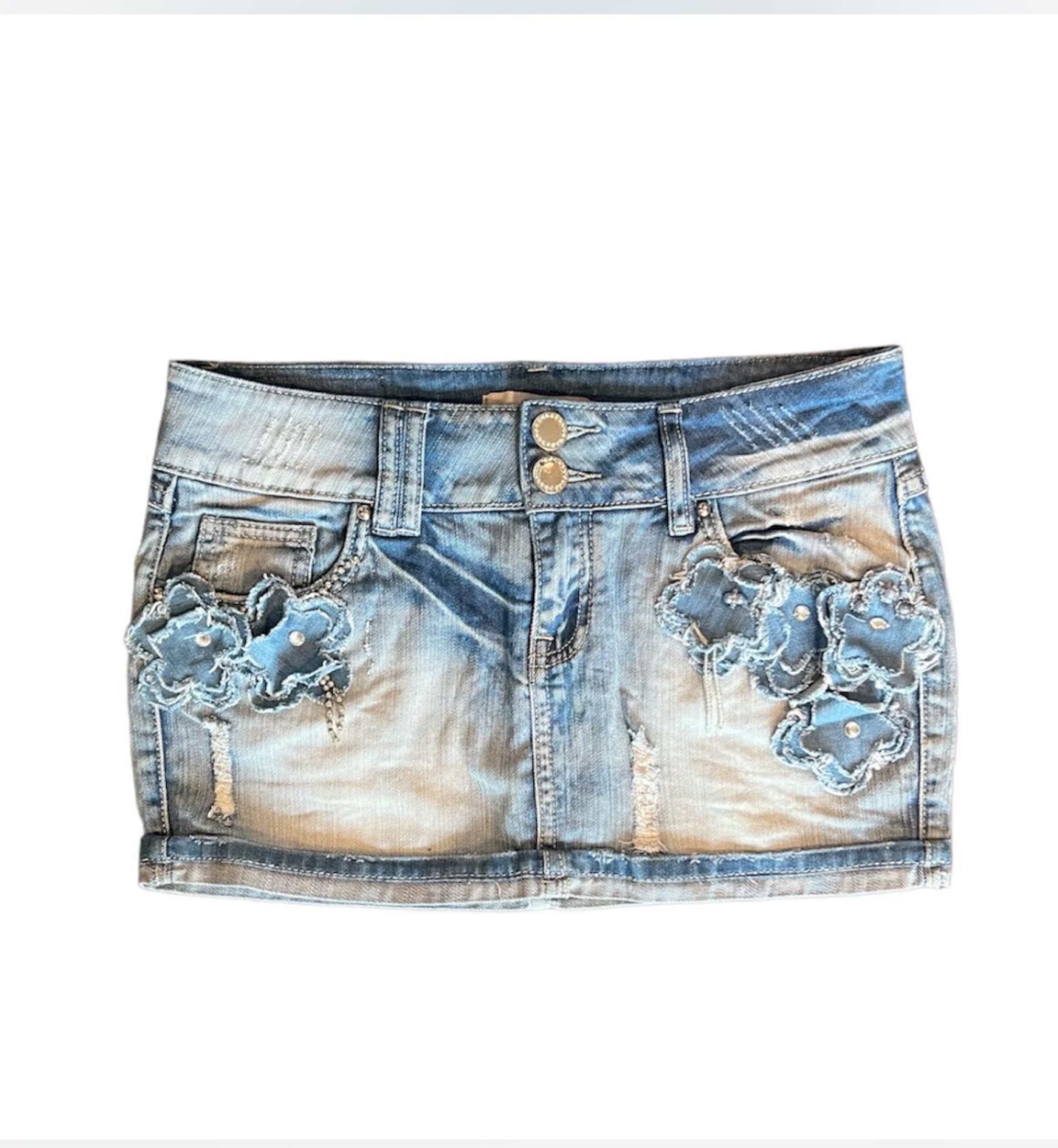 Vintage Embellished Denim Mini Skirt - Image 1