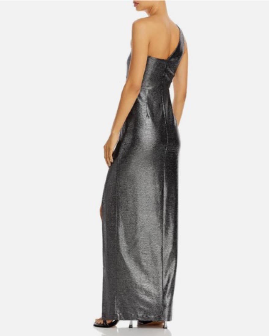 AIDAN MATTOX  One Shoulder Silver Dress - Image 3